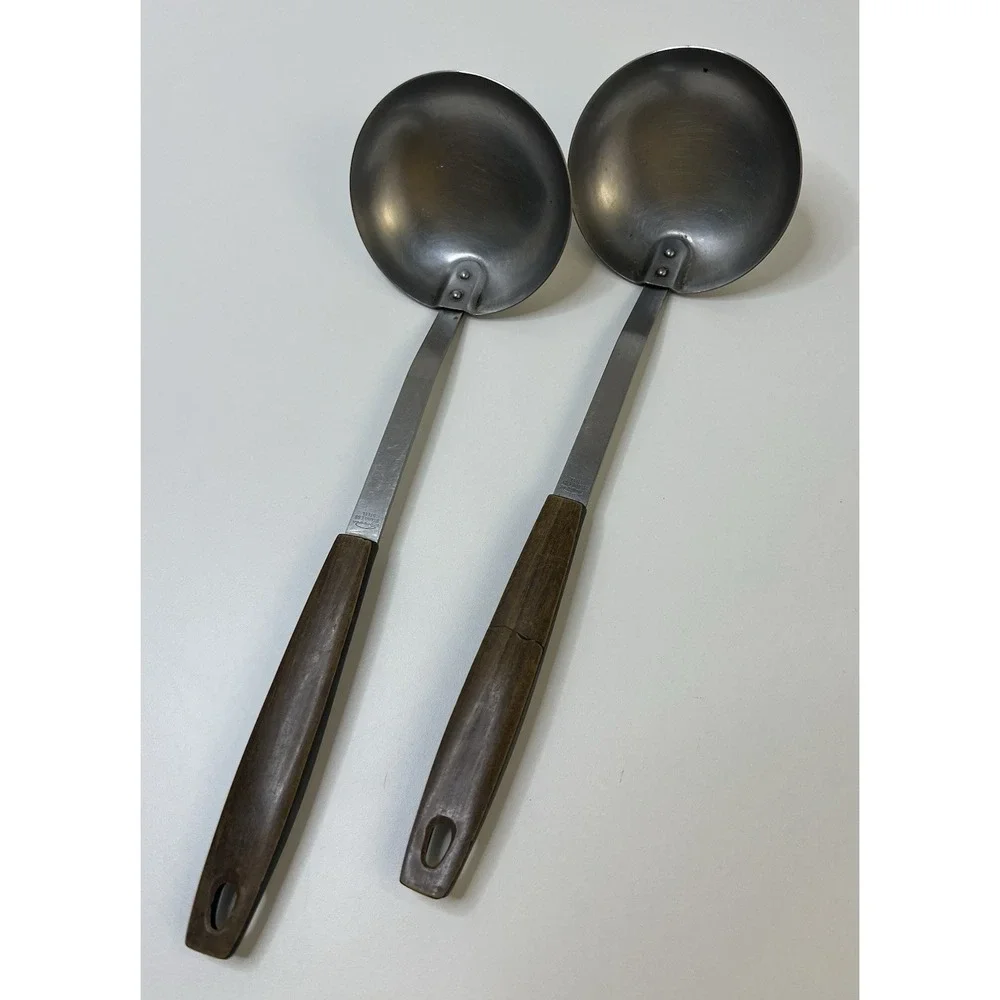 2 Vintage Tiger Crown Stainless Steel Japan Ladle Soup Kitchen Wooden Handle